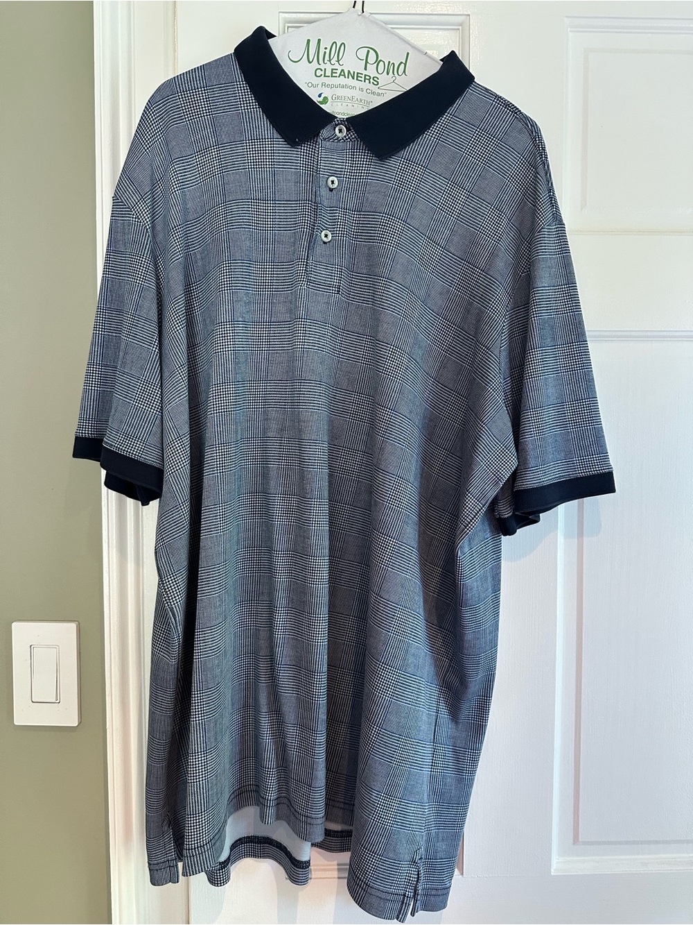 Lands' End Men's Plaid Polo in Navy and Gray
